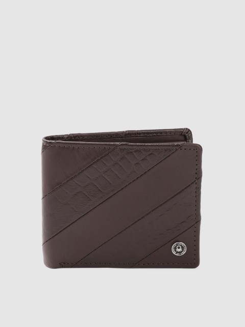 

United Colors of Benetton Men Coffee Brown Croc Textured Leather Two Fold Wallet
