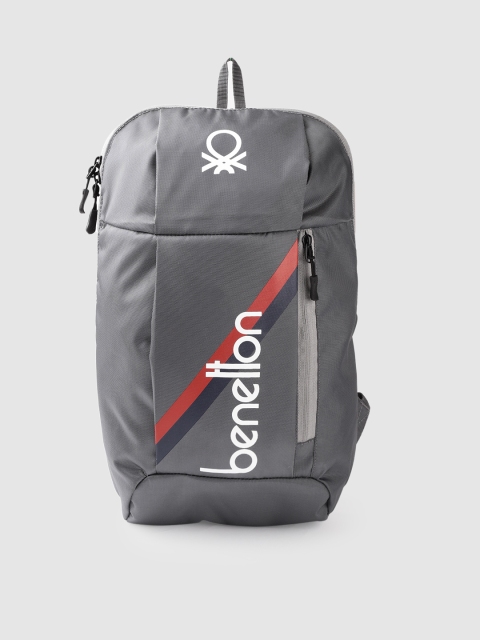 

United Colors of Benetton Unisex Grey & White Brand Logo Print Backpack 12 L