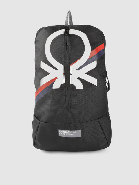 

United Colors of Benetton Unisex Black & White Rider Brand Logo Print Backpack