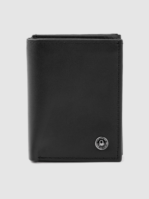 

United Colors of Benetton Men Black Solid Leather Three Fold Wallet