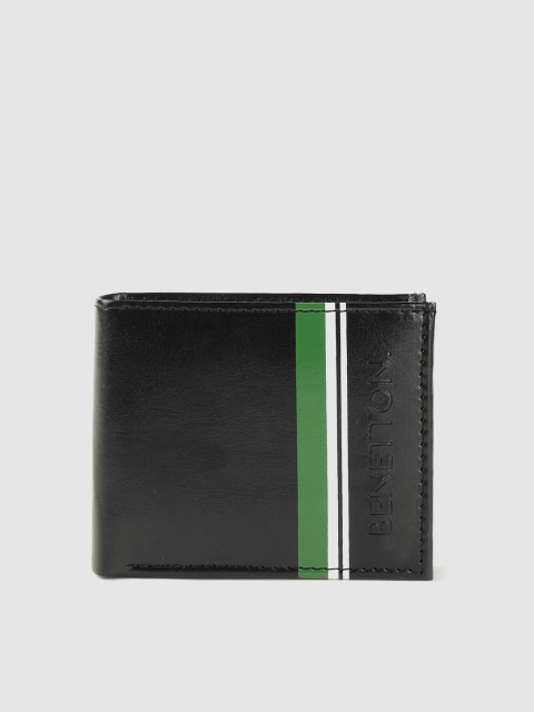 

United Colors of Benetton Men Black & Green Striped Two Fold Wallet