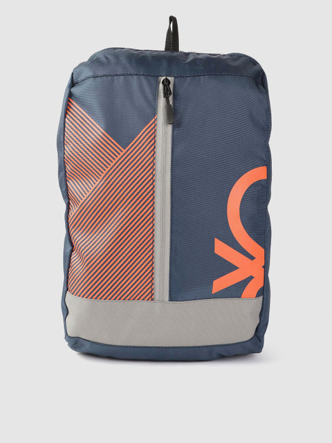 

United Colors of Benetton Unisex Navy & Orange Rider Brand Logo Print Backpack, Navy blue