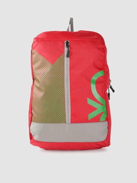

United Colors of Benetton Unisex Red & Green Brand Logo Print Backpack