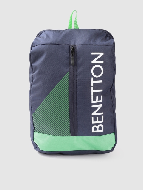 

United Colors of Benetton Unisex Navy Blue & Green Brand Logo Print Backpack 12 L
