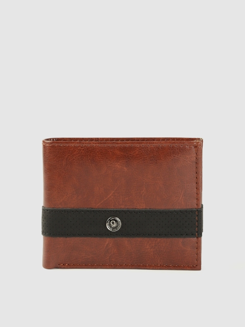 United Colors of Benetton Men Tan Brown & Black Colourblocked Two Fold Wallet