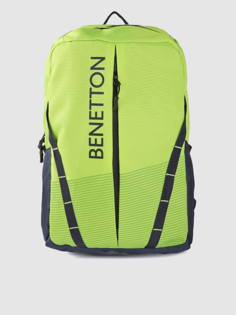

United Colors of Benetton Unisex Fluorescent Green & Navy Blue Brand Logo Print Backpack