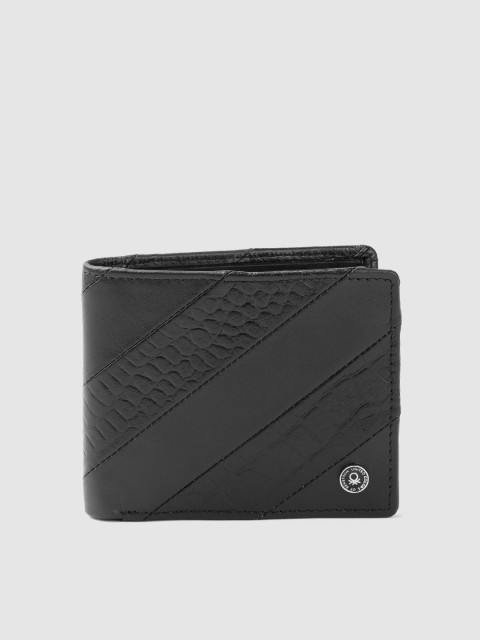 

United Colors of Benetton Men Black Snakeskin Textured Leather Two Fold Wallet