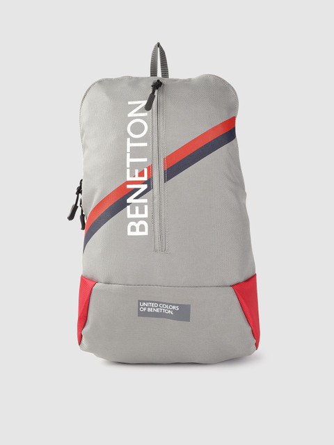 

United Colors of Benetton Unisex Grey & Red Brand Logo Print Backpack