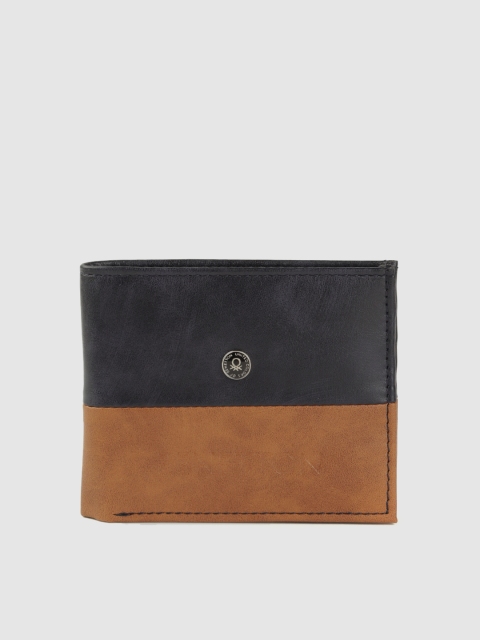 

United Colors of Benetton Men Navy Blue & Tan Brown Colourblocked Two Fold Wallet