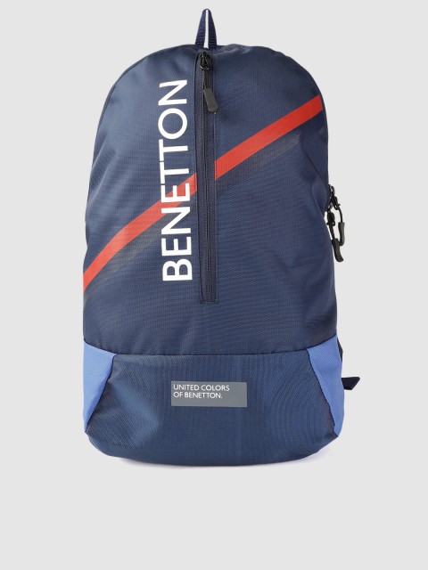 

United Colors of Benetton Unisex Navy Blue & Red Brand Logo print Backpack