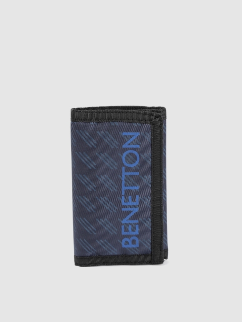 

United Colors of Benetton Men Navy Blue Striped Three Fold Wallet