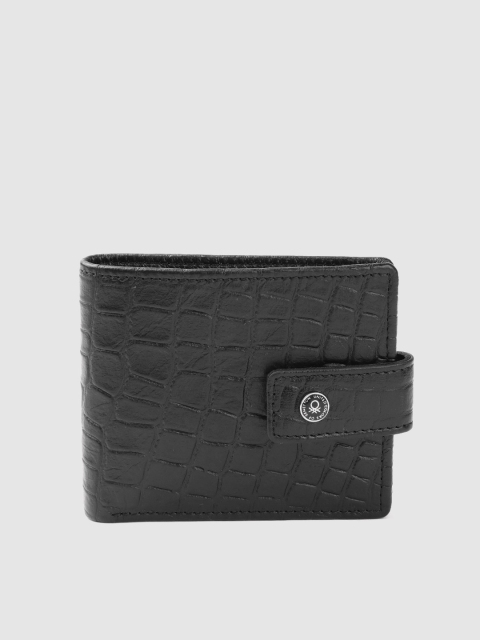 

United Colors of Benetton Men Black Snakeskin Textured Leather Two Fold Wallet