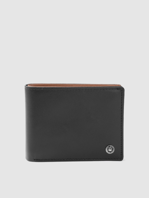 

United Colors of Benetton Men Black Solid Leather Two-Fold Wallet