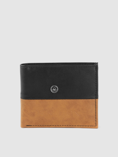 

United Colors of Benetton Men Black & Tan Brown Colourblocked Two Fold Wallet