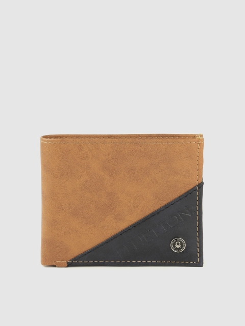 

United Colors of Benetton Men Tan & Navy Blue Colourblocked Two Fold Wallet
