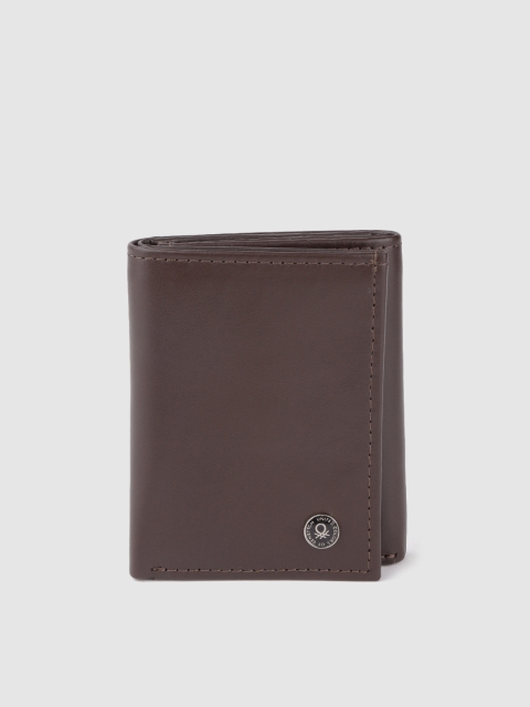 

United Colors of Benetton Men Coffee Brown Leather Three Fold Wallet