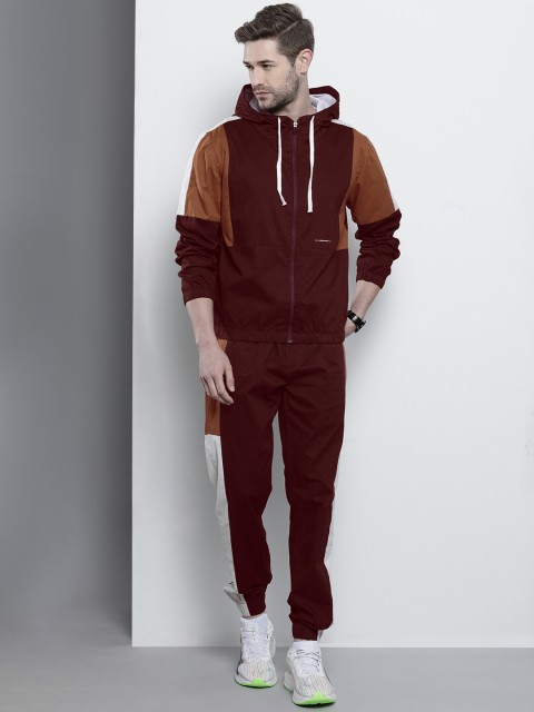 

The Indian Garage Co Men Burgundy & Brown Cotton Colourblocked Sweatshirt with Trousers
