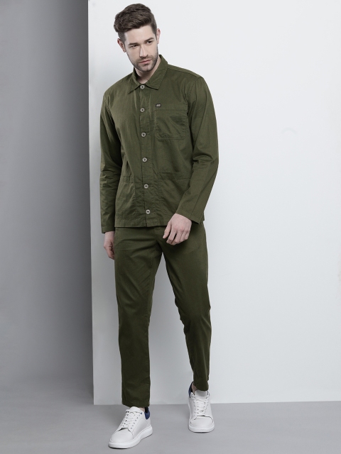 

The Indian Garage Co Men Olive Green Cotton Shirt with Trousers