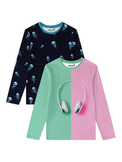 

mezmoda Girls Pack of 2 Printed T-shirt, Blue
