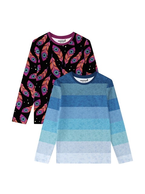 

mezmoda Girls Black & Blue 2 Striped T-shirts