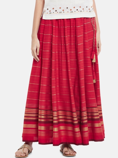 

AKKRITI BY PANTALOONS Women Red & Gold Striped Flared Maxi Skirt
