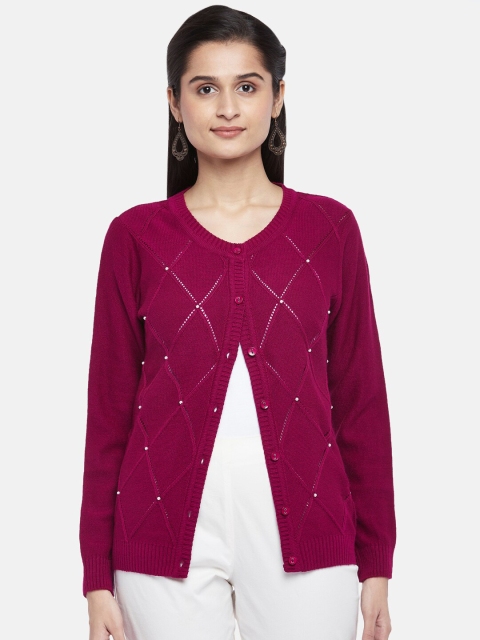 

RANGMANCH BY PANTALOONS Women Magenta Pure Acrylic Cardigan