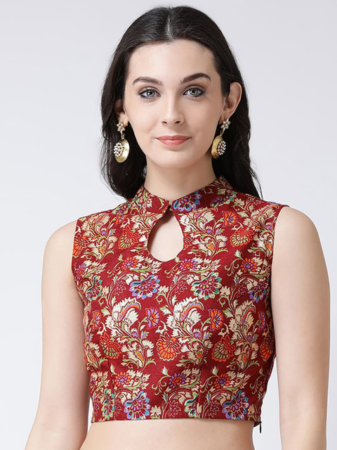 

TULIP 21 Women Maroon & Beige Woven Design Saree Blouse