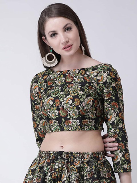 

TULIP 21 Women Black & Green Self Design Back Cut-out Style Saree Blouse