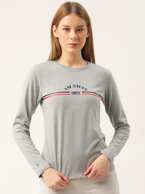 

AM SWAN Women Grey Printed T-shirt