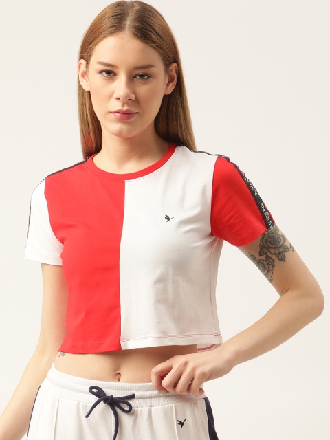

AM SWAN Women Red & White Colourblocked T-shirt