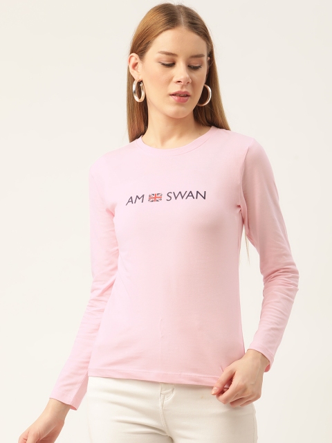 

AM SWAN Women Pink Typography Printed T-shirt