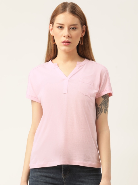 

AM SWAN Pink Striped Mandarin Collar Regular Top