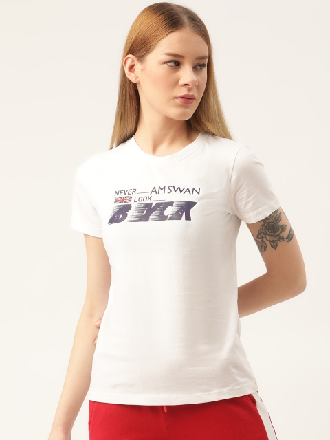 

AM SWAN Women White Typography Printed T-shirt