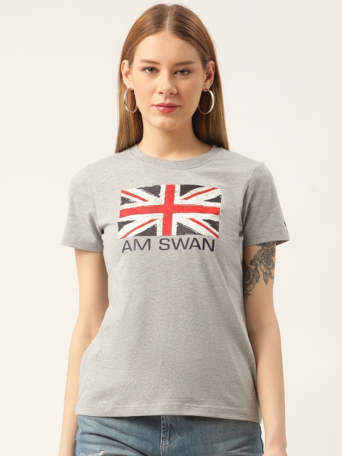 

AM SWAN Women Grey Printed T-shirt