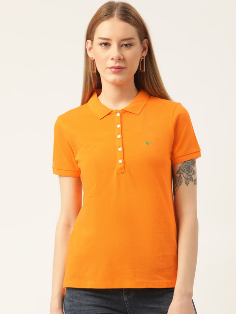 

AM SWAN Women Orange Polo Collar T-shirt