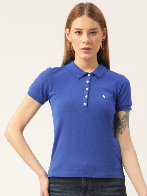 

AM SWAN Women Blue Polo Collar T-shirt