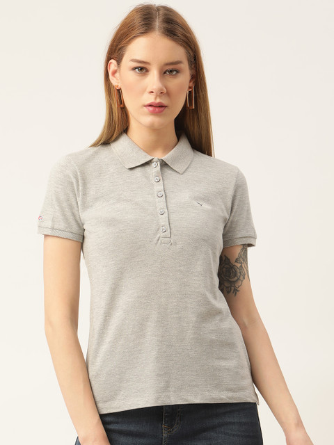 

AM SWAN Women Grey Polo Collar T-shirt