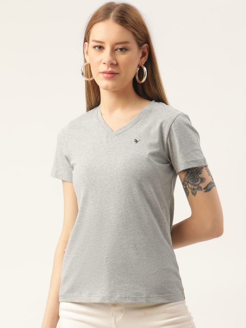 

AM SWAN Women Grey V-Neck T-shirt