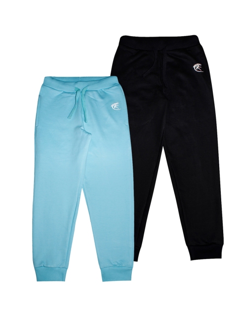 

KiddoPanti Kids Pack Of 2 Blue & Black Solid Cotton Joggers