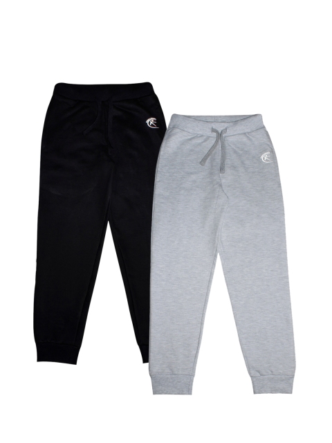 

KiddoPanti Kids Pack Of 2 Grey & Black Solid Cotton Joggers