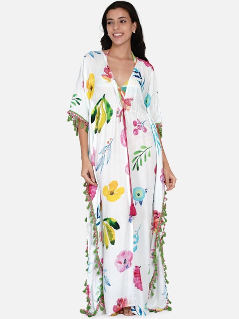 

The Kaftan Company Women White & Green Printed Kaftan