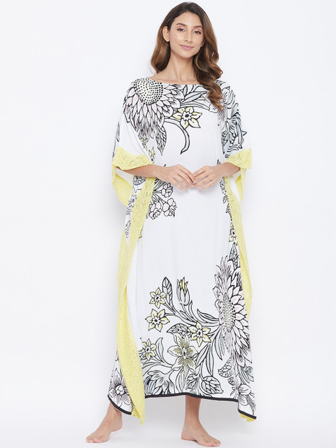 

The Kaftan Company Women White & Black Printed Resort Wear Kaftan