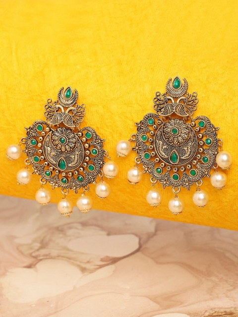 

OOMPH Gold-Toned Peacock Shaped Chandbalis Earrings