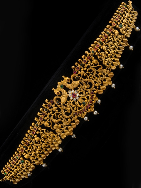 

Alankruthi Gold Plated Pink & Green Stone Studded & Beaded Kamarband