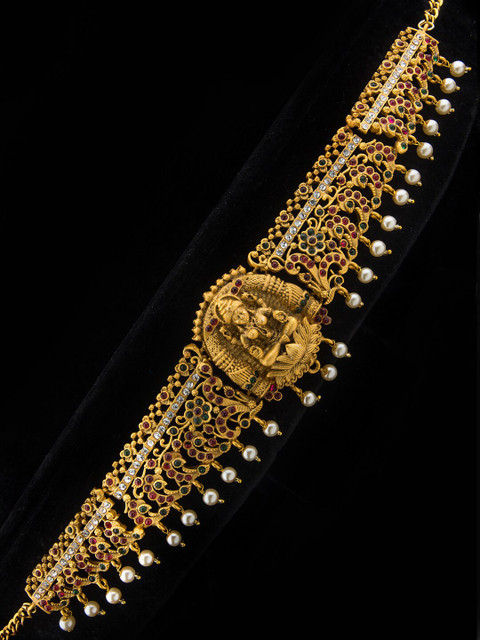 

Alankruthi Gold-Plated Green & Pink Stone-Studded Beaded Kamarbandh