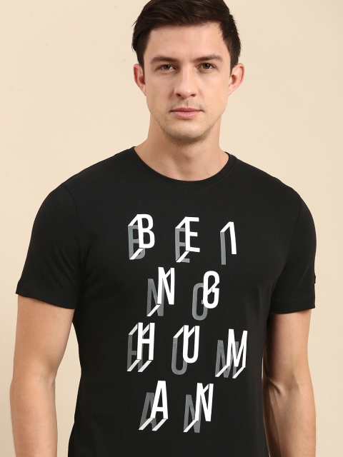 

Being Human Clothing Men Black & White Typography Printed T-shirt