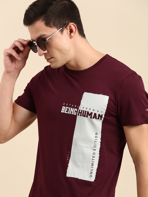 

Being Human Men Red Brand Logo Printed Pure Cotton T-shirt
