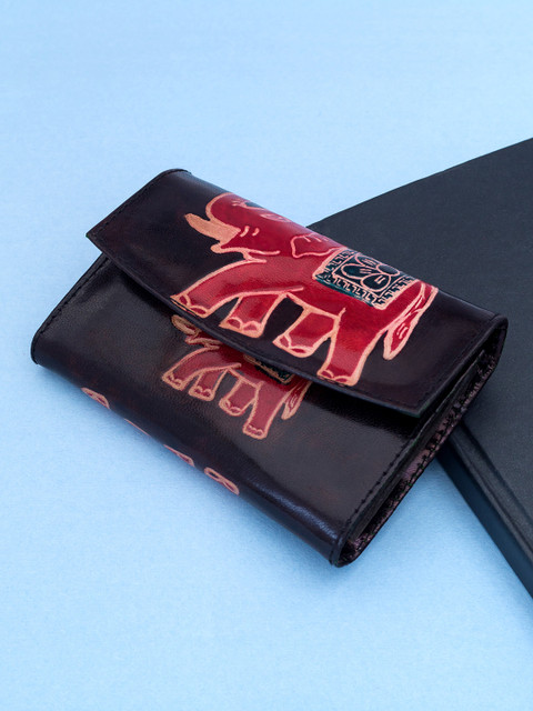 

Golden Peacock Women Black & Red Printed PU Two Fold Wallet