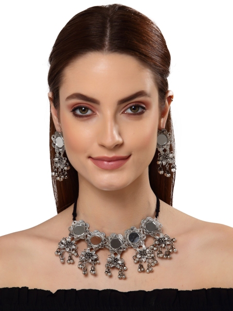 

Shining Diva Oxidised Silver-Plated Floral Jewellery Set