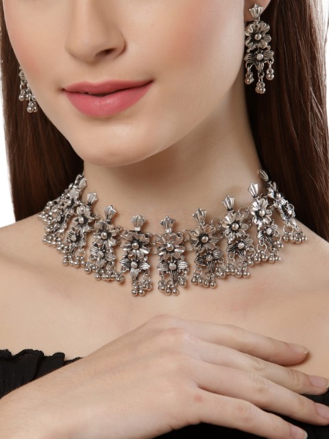 

Shining Diva Silver-Plated Oxidised Jewellery Set